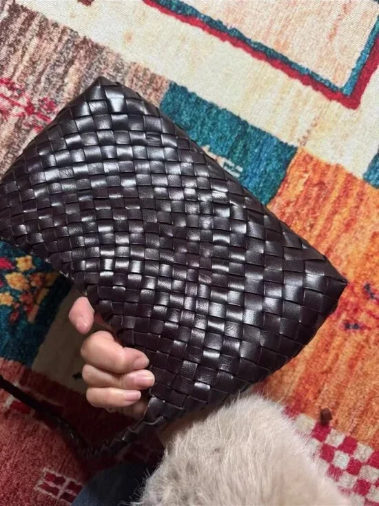 Dragon Diffusion Woven Leather Shoulder Bag Dark Brown Handmade Style - Picture 6 of 7